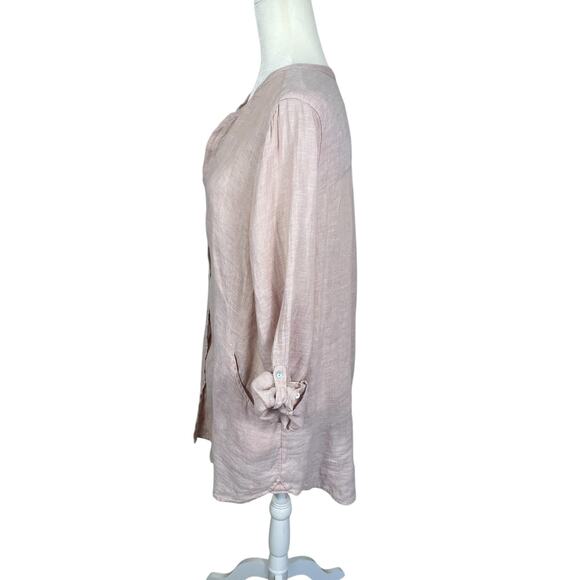 Sigrid Olsen 100% Linen Button Front Tunic Top Roll Tab Sleeve Pink Size Large - Picture 5 of 12